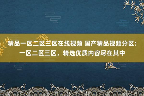 精品一区二区三区在线视频 国产精品视频分区：一区二区三区，精选优质内容尽在其中