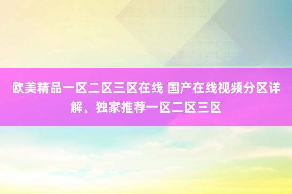 欧美精品一区二区三区在线 国产在线视频分区详解，独家推荐一区二区三区